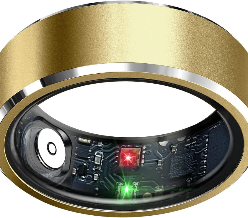 Smart Ring Health Tracker, Sleep Tracker Ring with Heart Rate, Waterproof Fitness Ring for Activity Monitoring/Steps/Distance/Calories,Air Gestures,Up to 7-Day Battery,For Ios Android (Light Gold,#12)