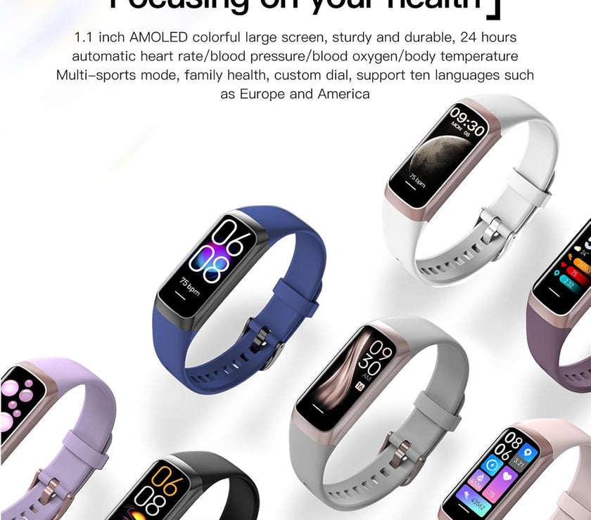 Keep Health Fitness Trackers for Women Men, Amoled Fitness Tracker for Android&Ios, Alarm Stopwatch Fitness Tracker with Blood Pressure Monitor, Calories Burned IP68 Waterproof Fitness Step Tracker