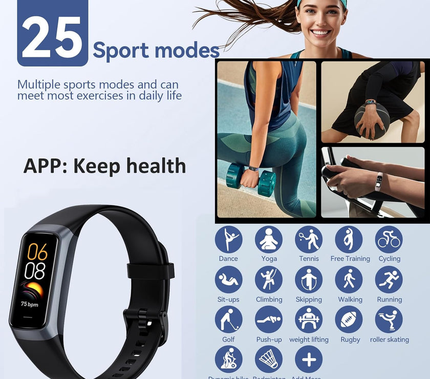 Keep Health Fitness Trackers for Women Men, Amoled Fitness Tracker for Android&Ios, Alarm Stopwatch Fitness Tracker with Blood Pressure Monitor, Calories Burned IP68 Waterproof Fitness Step Tracker