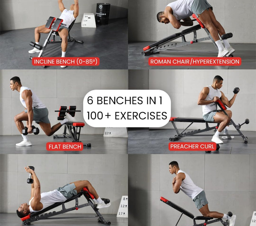 Multi-Functional FID Weight Bench for Full All-In-One Body Workout – Hyper Back Extension, Roman Chair, Adjustable Ab Sit up Bench, Incline Decline Bench, Flat Bench