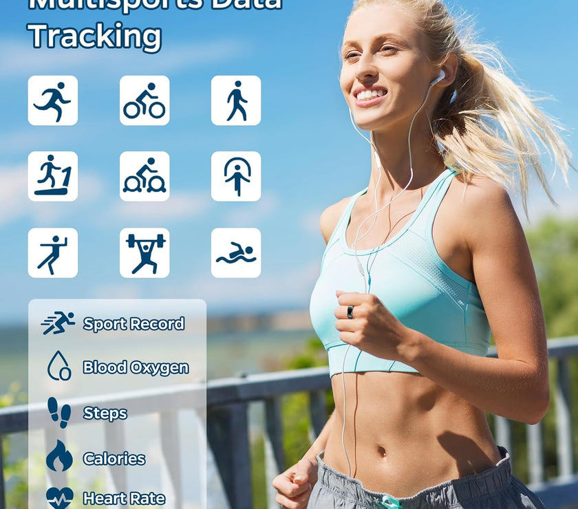 Smart Ring Health Tracker, Sleep Tracker Ring with Heart Rate, Waterproof Fitness Ring for Activity Monitoring/Steps/Distance/Calories, Air Gestures, up to 7-Day Battery, for Ios Android (Black,#10)