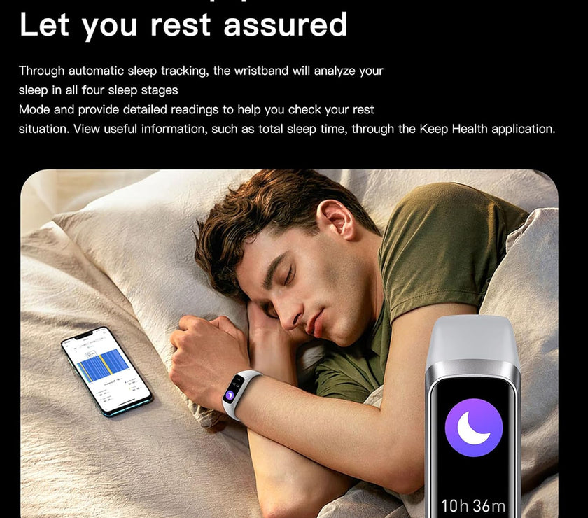 Keep Health Fitness Trackers for Women Men, Amoled Fitness Tracker for Android&Ios, Alarm Stopwatch Fitness Tracker with Blood Pressure Monitor, Calories Burned IP68 Waterproof Fitness Step Tracker